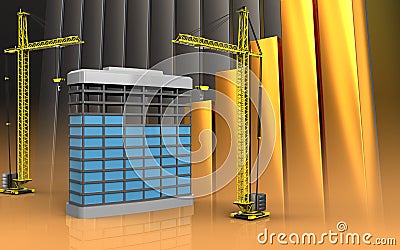 3d of building construction Cartoon Illustration