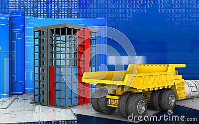 3d of building construction Cartoon Illustration