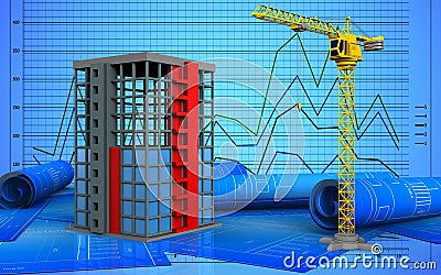 3d of building construction Cartoon Illustration