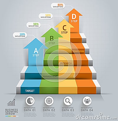 3d business arrow step staircase infographics. Vector Illustration