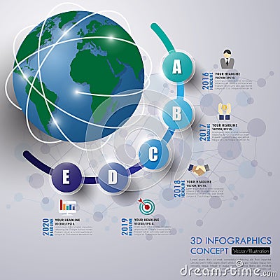 3d business concept timeline. Infograph template, realistic paper 5 steps infographic, vector banner can be used for workflow lay Vector Illustration