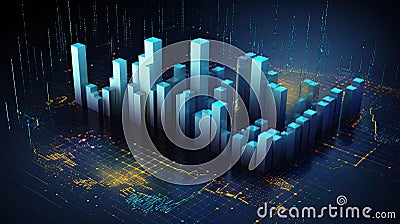 3d of business data histogram graph Cartoon Illustration