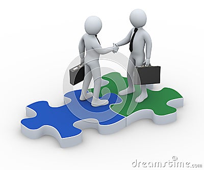 3d business partner on puzzle piece Stock Photo