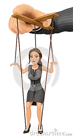 3D Business woman being handled like marionette by her boss Cartoon Illustration