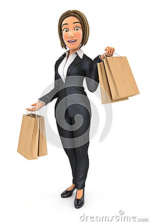 3d business woman carrying shopping bags Cartoon Illustration