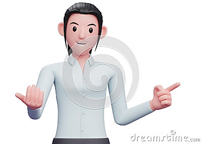 3d Business woman come here gesture while pointing to the side Cartoon Illustration
