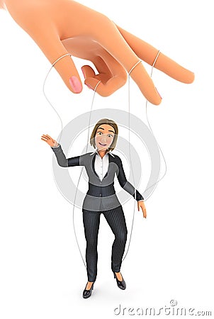 3d business woman puppet concept Cartoon Illustration