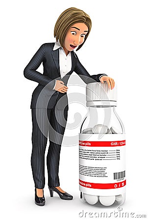 3d business woman stomach ache Cartoon Illustration