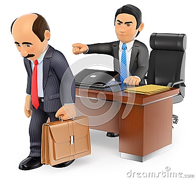 3D Businessman boss firing an employee Stock Photo