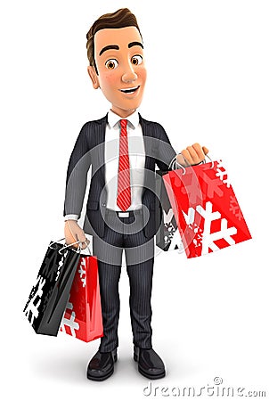 3d businessman carrying shopping bags Stock Photo