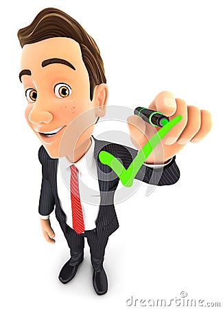 3d businessman drawing positive check mark Stock Photo