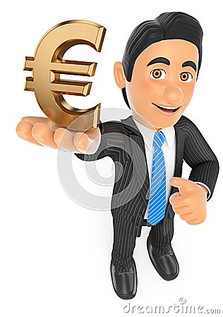 3D Businessman with a gold euro symbol Stock Photo