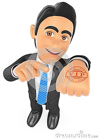 3D Businessman with hand stamp VIP Stock Photo