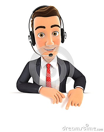 3d businessman headset empty wall Stock Photo