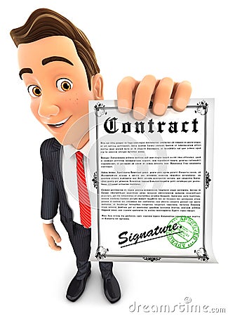 3d businessman holding signed contract Stock Photo