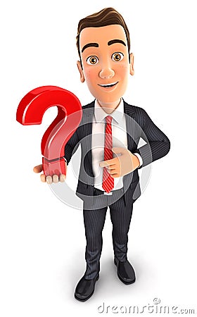 3d businessman holds a question mark Stock Photo