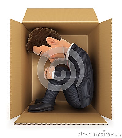 3d businessman inside cardboard box Stock Photo
