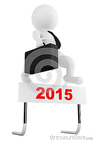 3d Businessman jump over the 2015 year barrier Stock Photo