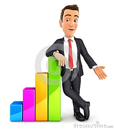 3d businessman leaning against bar chart Stock Photo