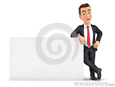 3d businessman leaning against white wall Cartoon Illustration