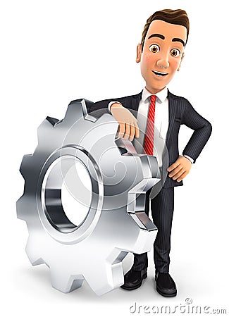 3d businessman leaning on a gear Stock Photo