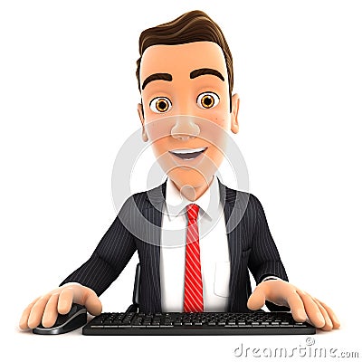 3d businessman looking at his computer Stock Photo