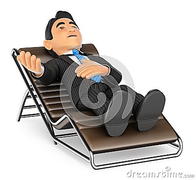3D Businessman lying on a divan speaking Cartoon Illustration
