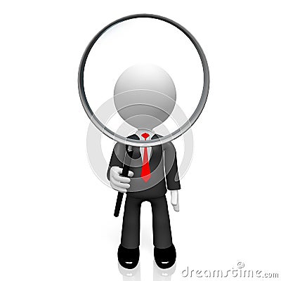 3D businessman, magnifying glass concept Stock Photo