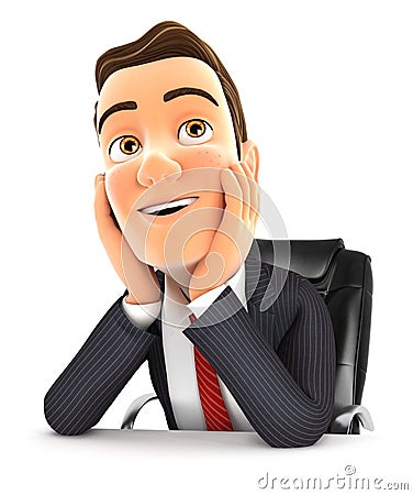 3d businessman at office daydreaming Cartoon Illustration