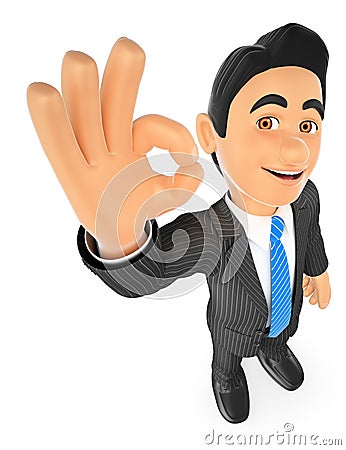 3D Businessman with ok sign in hand Stock Photo