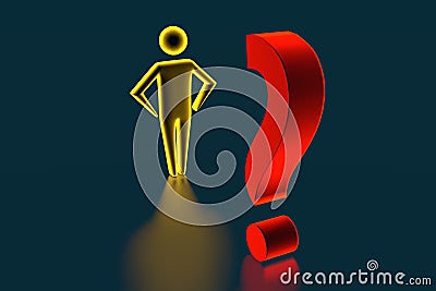 3d businessman opposite a question mark. 3d rendering Stock Photo