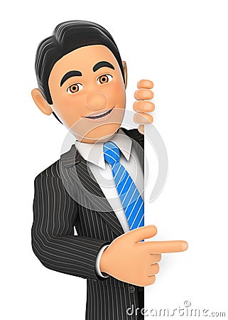 3D Businessman pointing aside with finger Cartoon Illustration