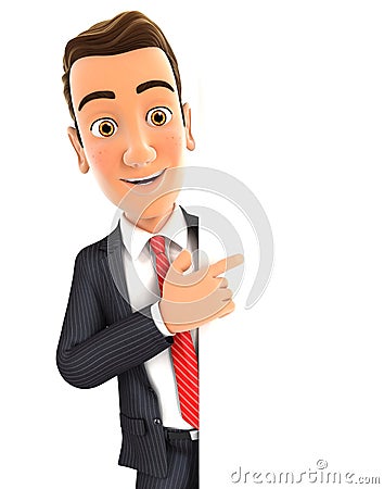 3d businessman pointing to right blank wall Stock Photo