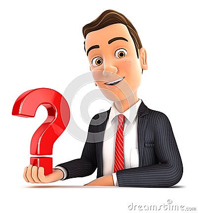 3d businessman presenting question mark Cartoon Illustration