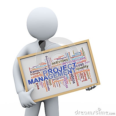 3d businessman and project management word tags Stock Photo