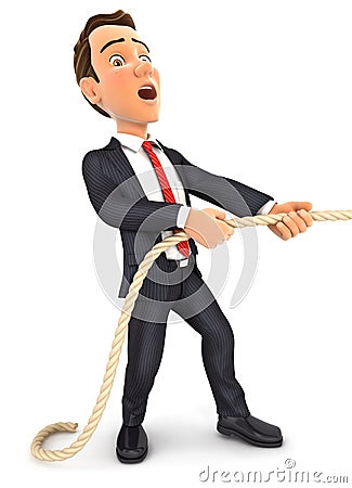 3d businessman pulling on the rope Stock Photo