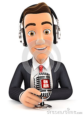 3d businessman radio presenter on air Stock Photo