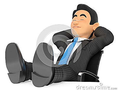 3D Businessman sleeping with eyes closed and feet up Cartoon Illustration