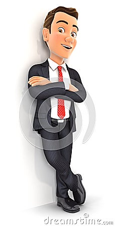 3d businessman standing against wall Cartoon Illustration