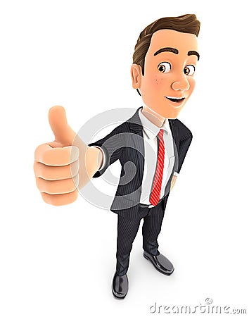 3d businessman standing with thumb up Cartoon Illustration