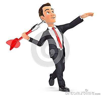 3d businessman throwing dart Cartoon Illustration