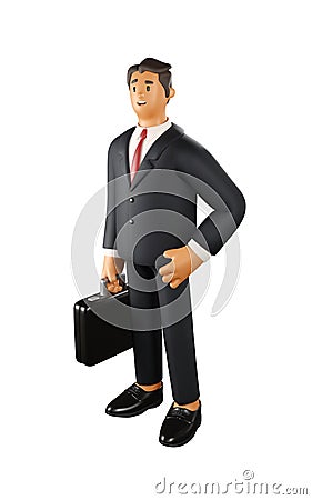 3D Businessman Vector Illustration. Cartoon Male Character of a man in a formal costume carrying diplomat Vector Illustration