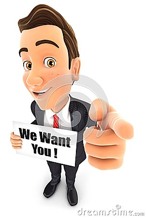 3d businessman with we want you message Stock Photo