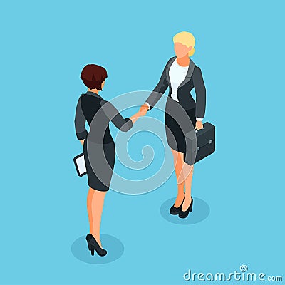 3d businesswomen came to an agreement and completed the deal wit Vector Illustration