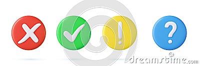 3d button , check mark, question, attention Vector Illustration