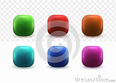 3d buttons set for social media icon template on white tranparent background Vector Illustration