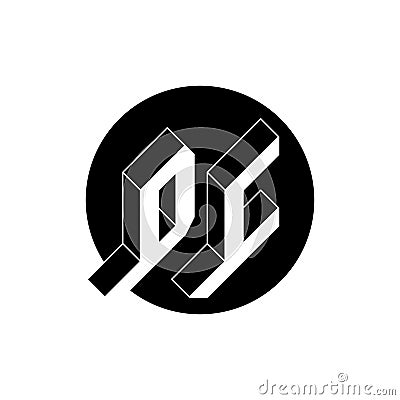 D and C - Monogram or logotype. Isometric 3d font for design. Volume alphabet. Three-dimension letters inside circle. DC - 2- Vector Illustration