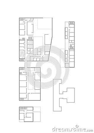 2D CAD drawing. Floor plan of the university building complex Stock Photo