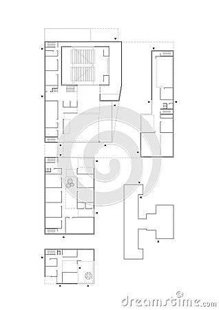 2D CAD drawing. Floor plan of the university building complex Stock Photo