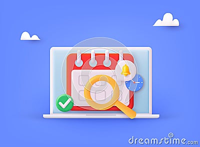 3d calendar icon marked date and time for event meeting reminder. Event schedule planner design. 3D Web Vector Illustrations Vector Illustration
